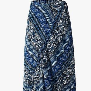 Boho Print High Waist Side Wrap Bohemian Asymmetric Hem Maxi Long Skirt
